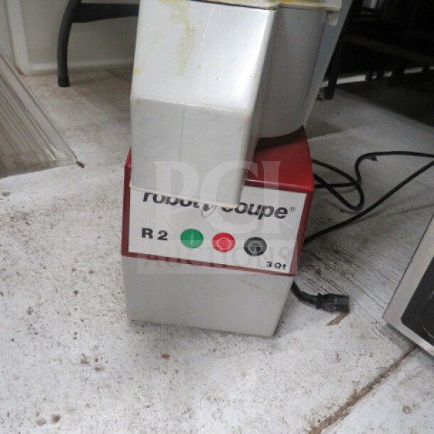 Robot Coupe R2 3 Qt Food Processor, silver and red, visible controls, model label, used condition.