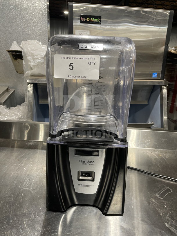 Blendtec Q-Series ICB5ABC5 commercial blender, black, stainless steel, working condition, seen with Blender jar and label.