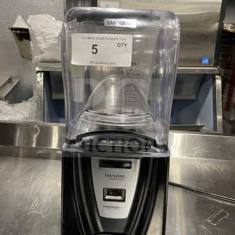 Blendtec Q-Series ICB5ABC5 commercial blender, black, stainless steel, working condition, seen with Blender jar and label.