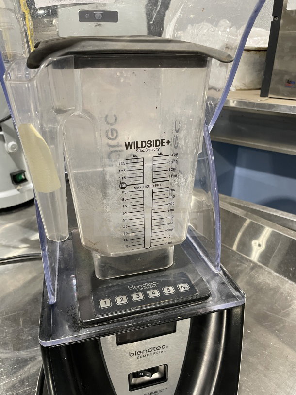 Blendtec Q-Series Commercial Blender, model ICB5ABC5, with WildSide+ jar, marked 90oz capacity, operational when removed.