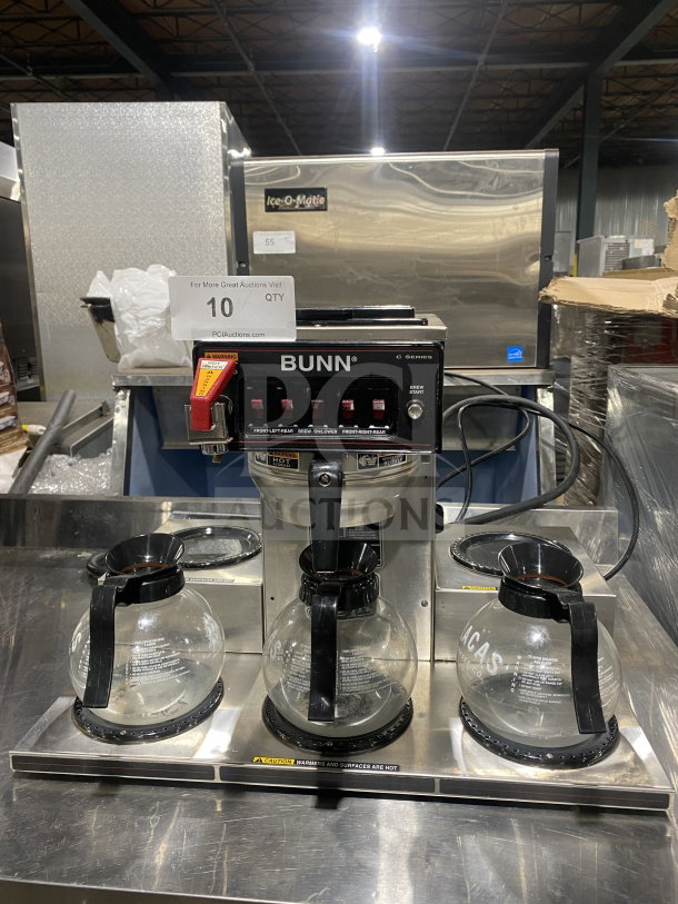 Bunn Commercial Stainless Steel Coffee Brewing Machine, model CRTF535, with five warming stations and hot water dispenser.