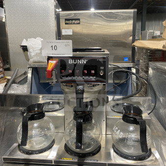 Bunn Commercial Stainless Steel Coffee Brewing Machine, model CRTF535, with five warming stations and hot water dispenser.