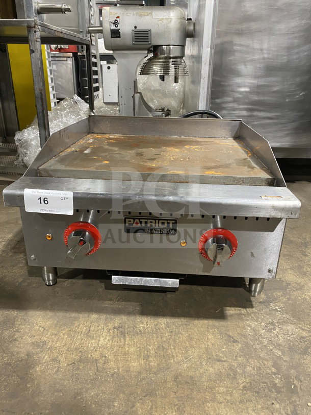 Patriot Platinum PTG24E stainless steel flat top electric grill, 2024 model, commercial-grade, countertop, adjustable legs.