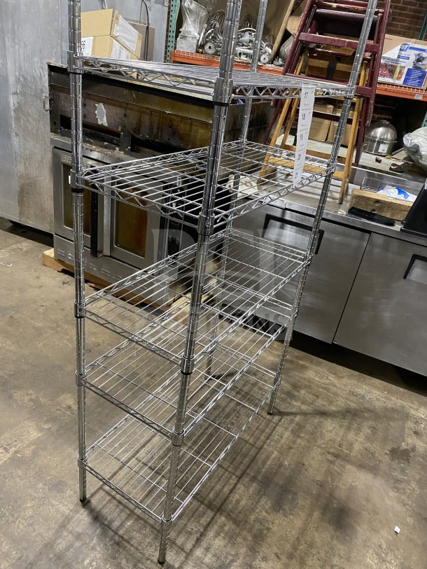Quantum commercial 36x16" chrome-plated carbon steel wire shelf, excellent condition, five-tier design, sturdy construction.