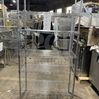 Quantum Commercial Carbon Steel Chrome Plated 36x16" wired shelf; five levels, sturdy construction, excellent condition.