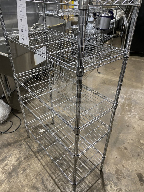 Quantum commercial 36x16" chrome-plated wired shelf, carbon steel, multiple tiers, excellent condition, visible label numbers.