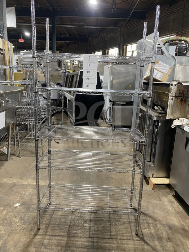 Quantum commercial 36x16" wired shelf, carbon steel, chrome plated, five tiers, excellent condition, ideal for storage.