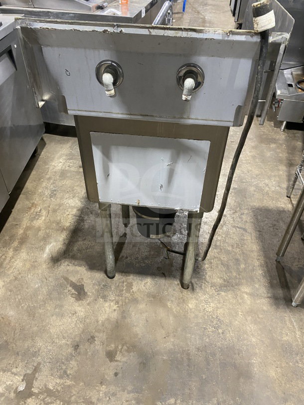 KCS commercial stainless steel 1-compartment prep sink with integrated garbage disposal, splash-mount faucet, and sturdy legs.