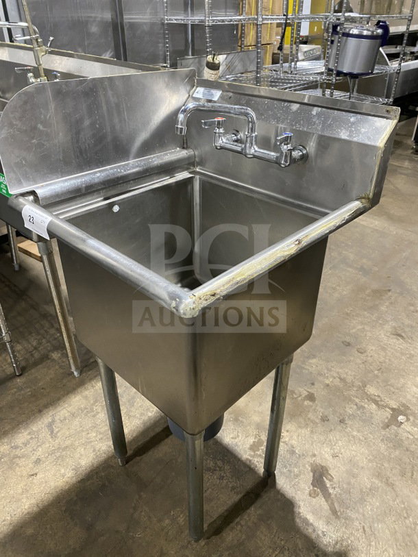 KCS stainless steel 1-compartment prep sink with integrated garbage disposal, splash-mount faucet, and legs; used condition.