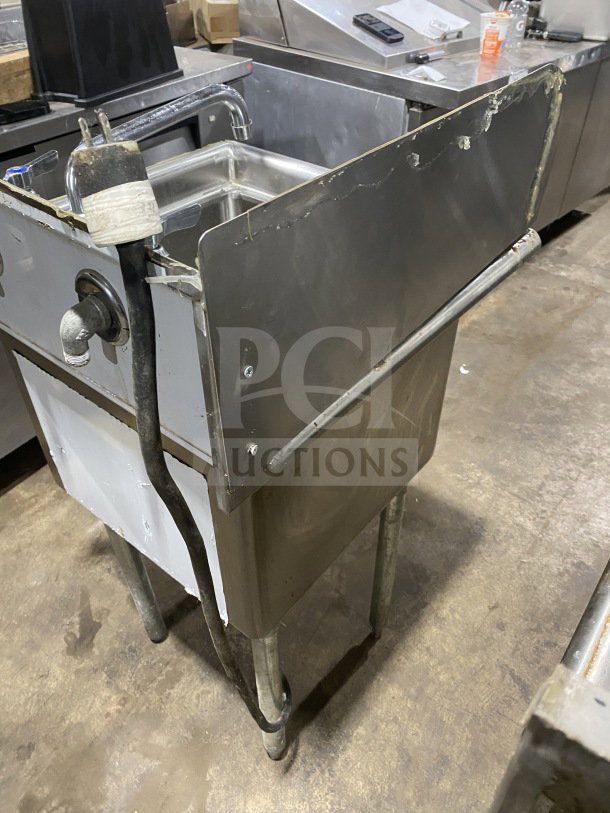 KCS commercial stainless steel 1-compartment prep sink with integrated garbage disposal, splash-mount faucet, and sturdy legs.
