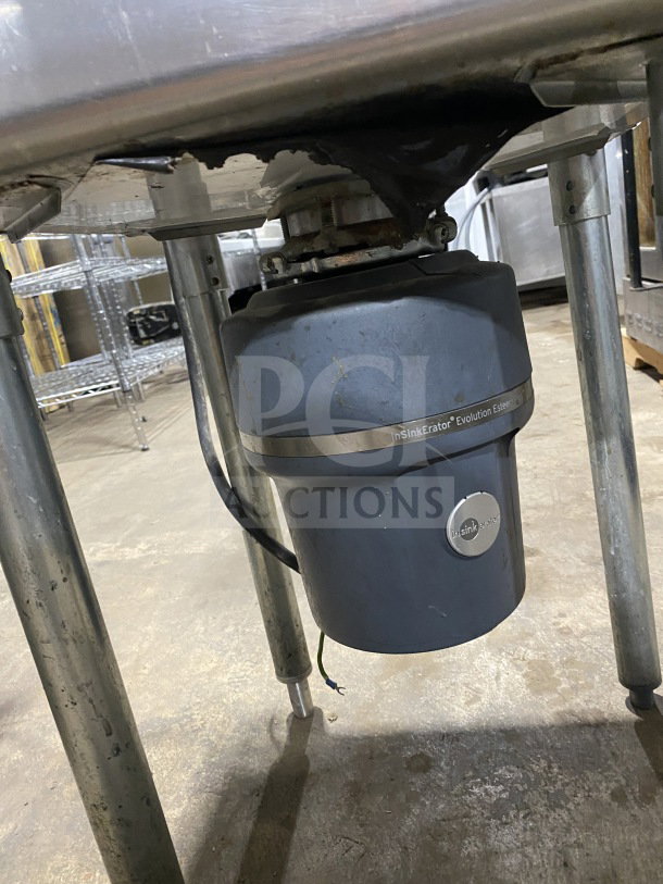 KCS Commercial stainless steel prep sink with integrated garbage disposal, splash-mount faucet, and sturdy legs.