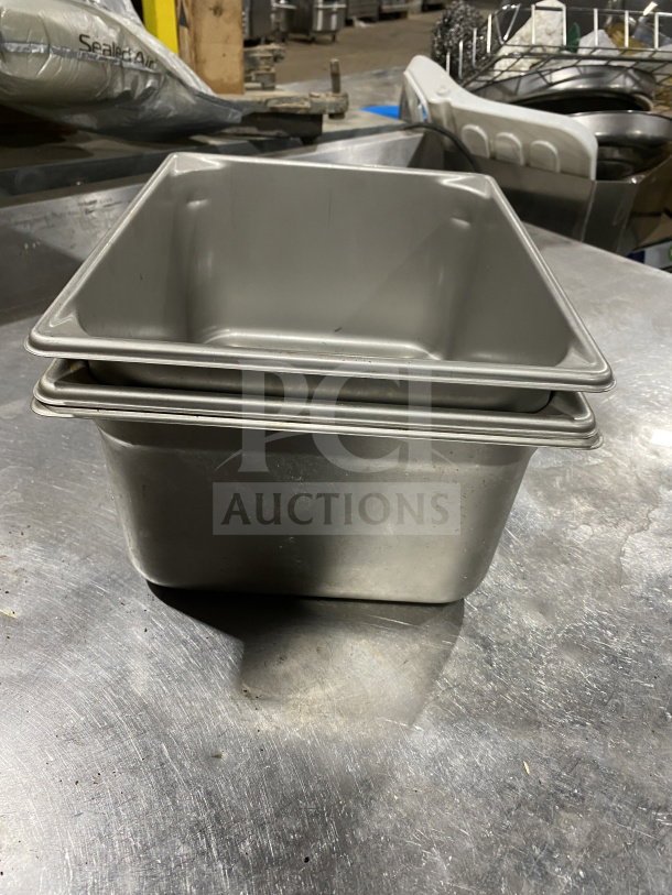 Vollrath stainless steel half-size steam pan, model 30262, shown stacked, commercial-grade, excellent condition.
