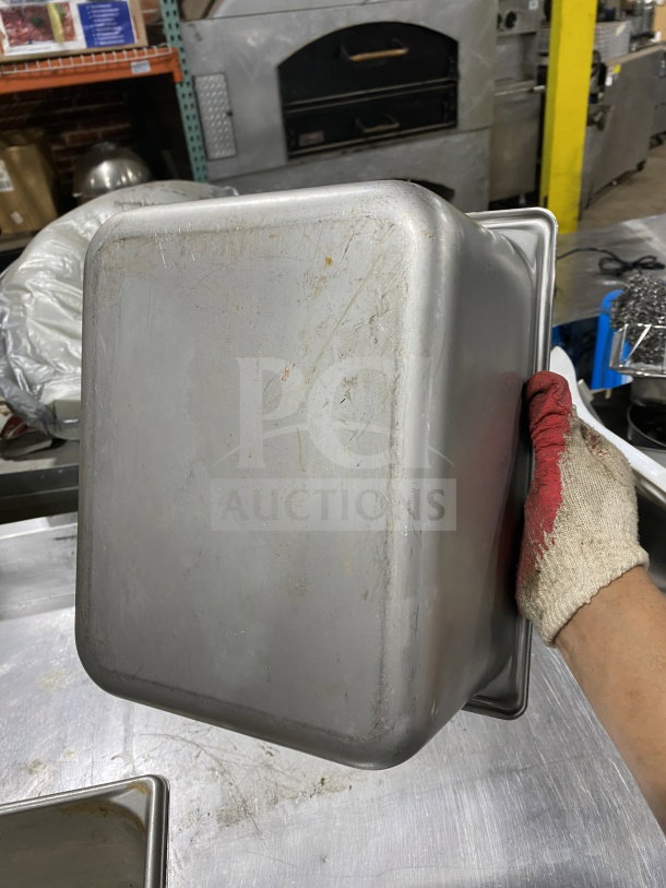 Vollrath Model 30262 stainless steel half-size steam pan, used condition with visible wear, suitable for commercial use.