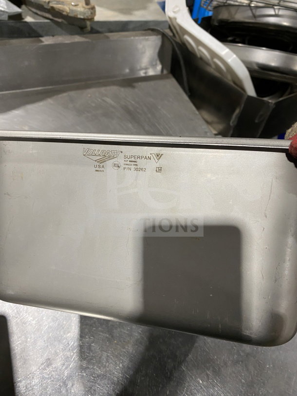 Vollrath Superpan 30262, half-size, stainless steel steam pan. Visible markings include brand and model number.