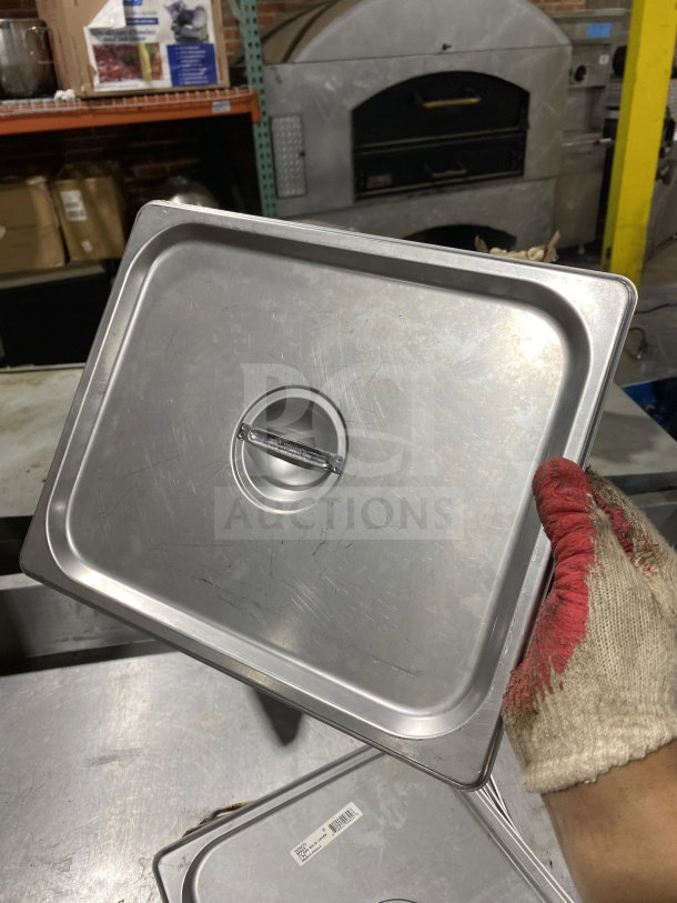 Winco SPSCH stainless steel half-size steam table pan cover, excellent condition, visible model marking.