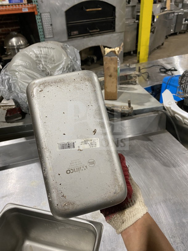 Winco Commercial Stainless Steel Quarter-Size Steam Pan, Model SPJM406. Used condition, visible branding and model label.