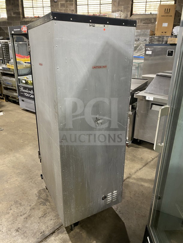 Metro H2 2000 Series stainless steel glass door heated holding cabinet, Model C175HM2000, on legs, 120V, used.