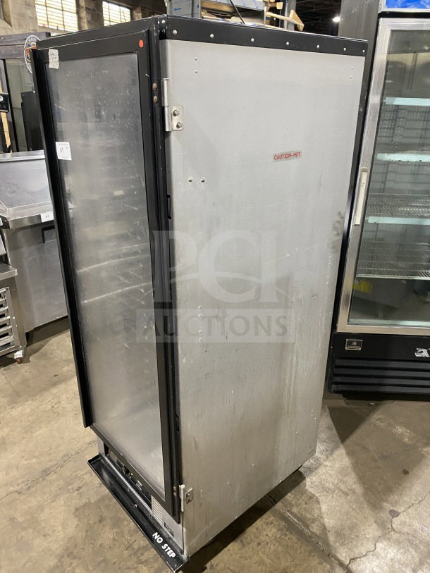 Metro H2 2000 Series stainless steel glass door heated holding cabinet, model C175HM2000, 120V, on legs, used condition.