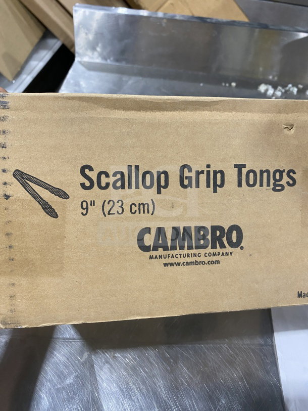 Cambro Lugano Series 9" Scallop Grip Tongs in red, model 9TGS404, brand new in box.