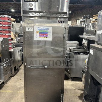Continental stainless steel single-door electric freezer, model 1FE-SA, with poly-coated rack, on casters, 115V, used condition.
