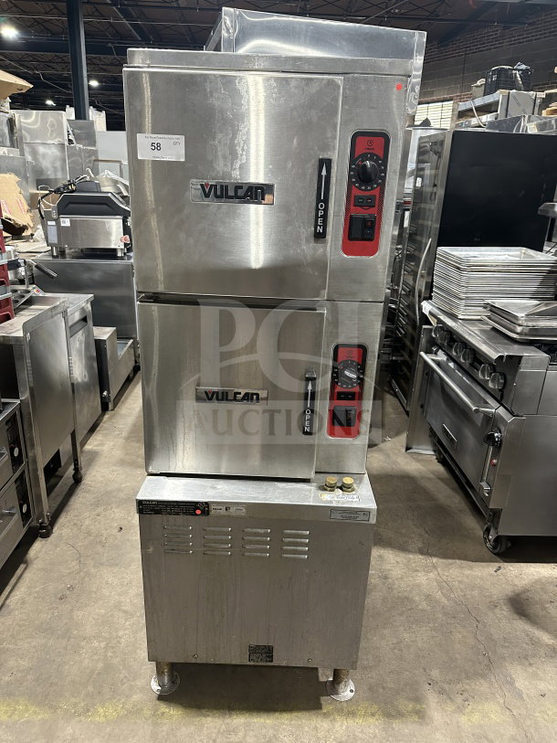 Vulcan C24GA10 stainless steel gas-powered dual cabinet convection steamer on legs, 208/240V, in used condition.