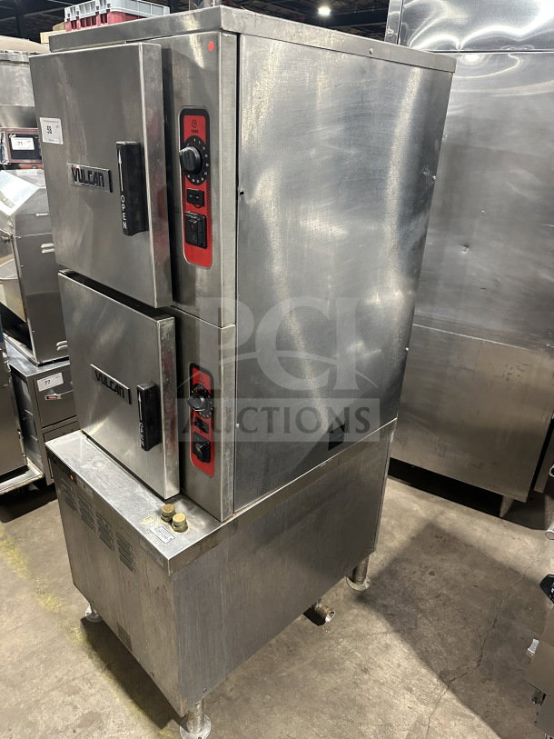 Vulcan C24GA10 stainless steel dual cabinet gas convection steamer, 208/240V, 3/1 phase, on legs, excellent condition.