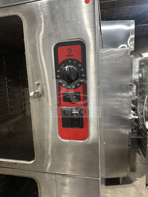 Vulcan C24GA10 stainless steel gas convection steamer, dual cabinet, timer control, 208/240V, 3/1 phase, on legs.