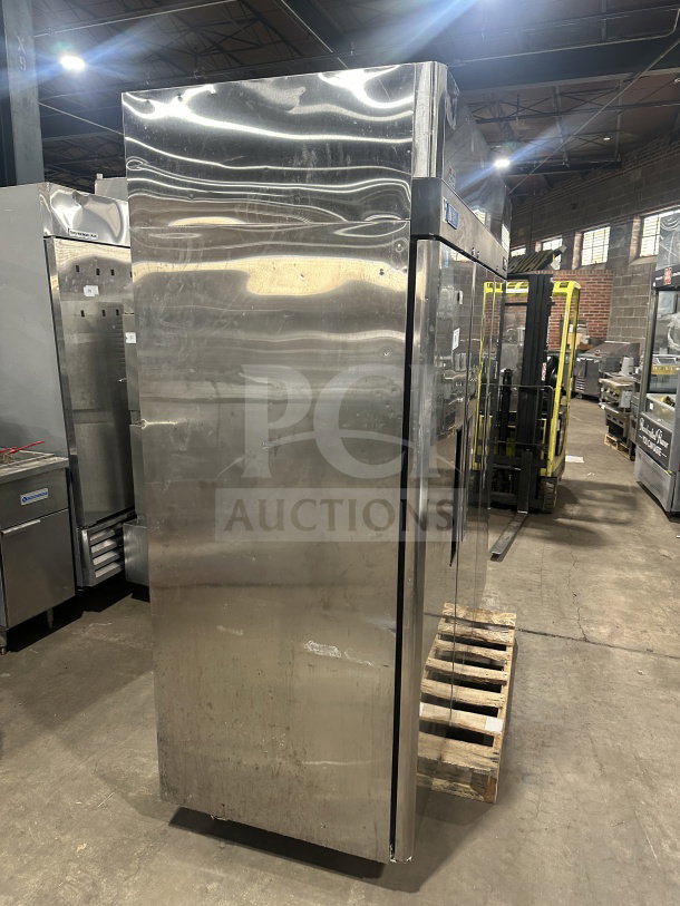 Turbo Air M3 Series 3-door commercial stainless steel freezer, model M3F723, with poly-coated rack. Good condition.