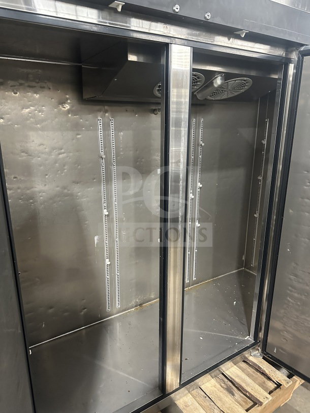Turbo Air M3 Series commercial stainless steel 3-door reach-in freezer, model M3F723, with poly-coated wired rack.