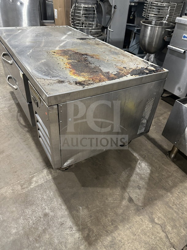 Beverage Air WTRCS60-1 stainless steel 2-drawer fridge chef base, electric, 115V, on casters, used condition, working.