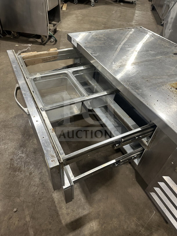 Beverage Air stainless steel 2-drawer fridge, model WTRCS60-1, on casters, electric, 115V, used condition, working when removed.