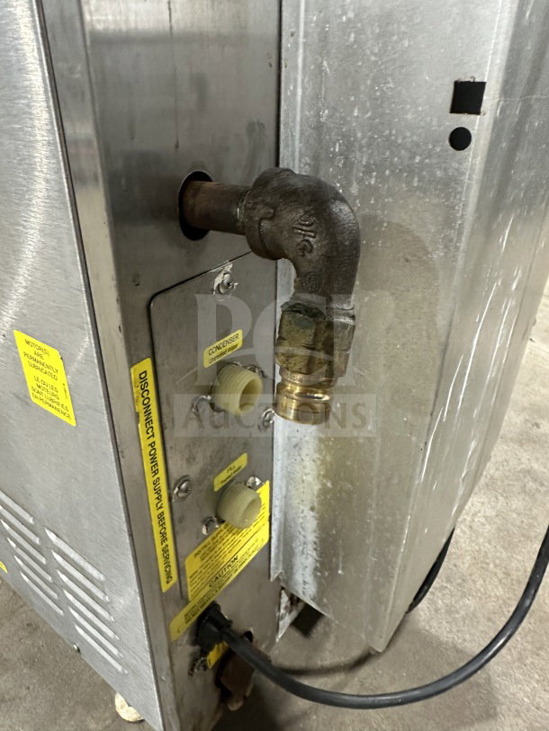 Cleveland SteamChef Series 6-Pan Convection Steamer, stainless steel, electric, 208V 3-phase, caution labels visible.