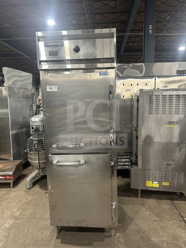 Cleveland Continental DL1WE-HD stainless steel 2-door heated holding cabinet, Energy Star certified, on legs, used condition.