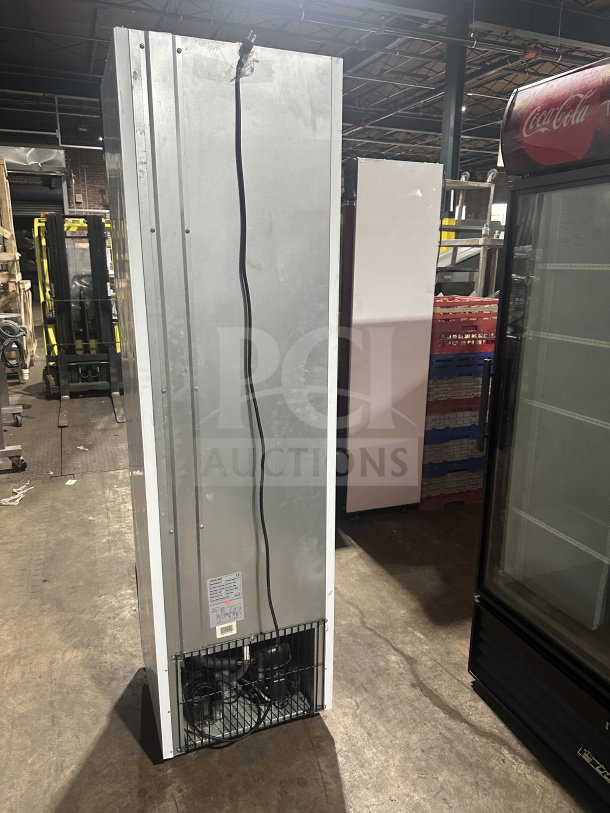 Cleveland SD240 commercial black gelato-style freezer, single glass door, door heater, LED light, poly coated racks.