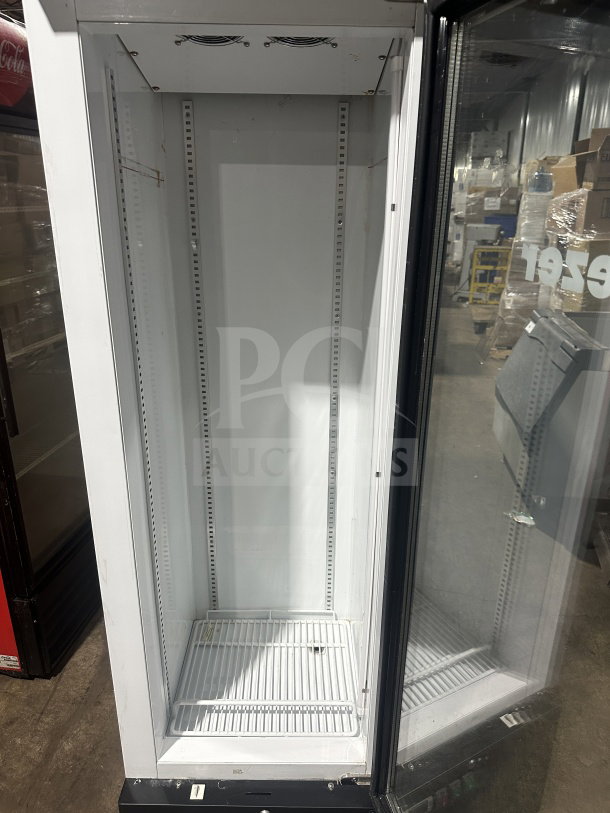 Cleveland SD240 Commercial Black Gelato Freezer with glass swing door, door heater, LED light, and poly coated wire racks.