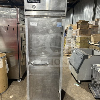 Continental Commercial Stainless Steel Reach-In Single Door Freezer, Model 1F, on casters, used, SN: 14340755, 115V, 1 Phase.