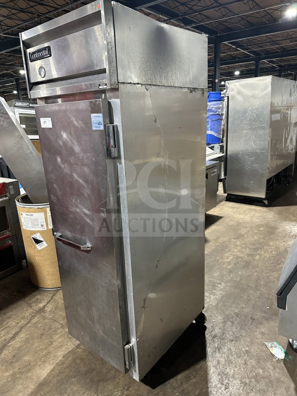 Continental Commercial Stainless Steel Single Door Freezer, Model 1F, on casters, used condition, Serial No. 14340755.