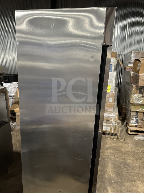 True T72-F Commercial 3-Door Stainless Steel Freezer on Casters, Poly Coated Rack, 115/208/230V, 1 Phase, Used Condition.