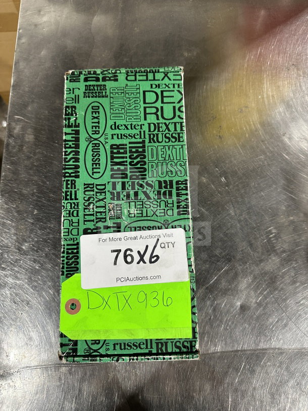 Brand new Dexter Russell S174 stainless steel offset spatula in box, black grip handle, commercial quality.