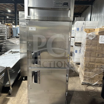 Delfield SSR1-SH-21 stainless steel commercial reach-in refrigerator, excellent condition, dual doors, visible control panel.
