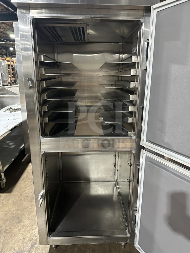 Delfield SSR1-SH-21 stainless steel reach-in refrigerator, commercial grade, multiple shelves, excellent condition.