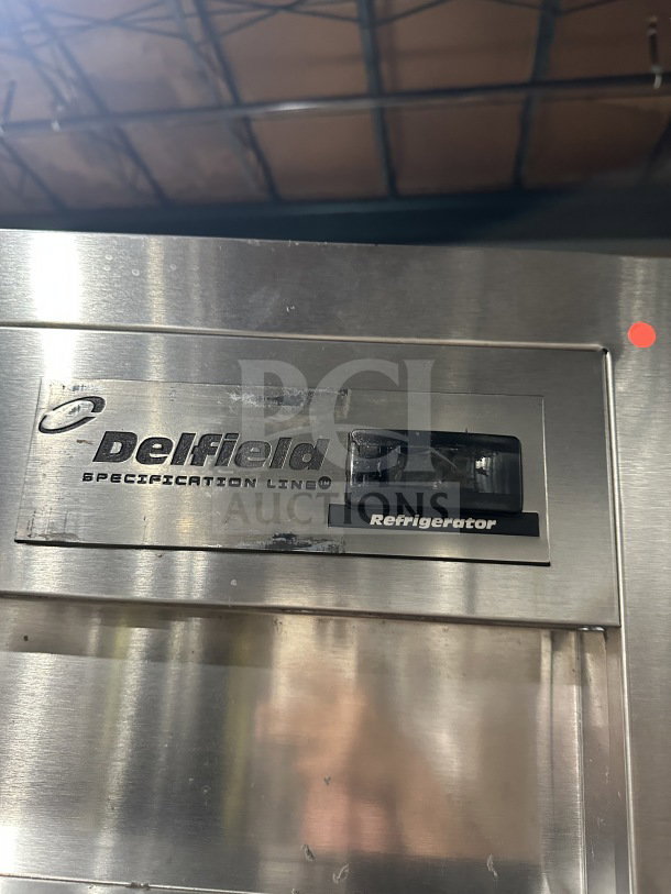 Delfield Commercial Stainless Steel Reach-In Refrigerator, Model SSR1 SH 21, visible logo and stainless steel finish.
