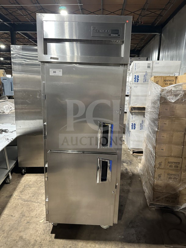Delfield SSR1-SH21 commercial stainless steel reach-in refrigerator, 2-door, on casters, model SSR1-SH13-21, 115V.