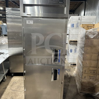 Delfield SSR1-SH21 commercial stainless steel reach-in refrigerator, 2-door, on casters, model SSR1-SH13-21, 115V.