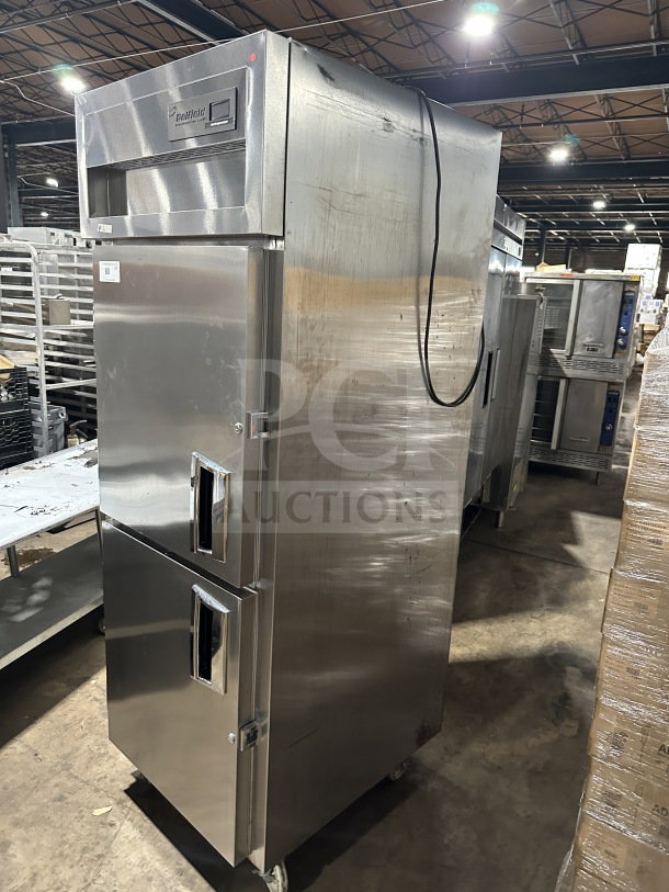 Delfield SSR1 SH 21 stainless steel 2-door reach-in refrigerator on casters, 115V, commercial-grade, good condition.