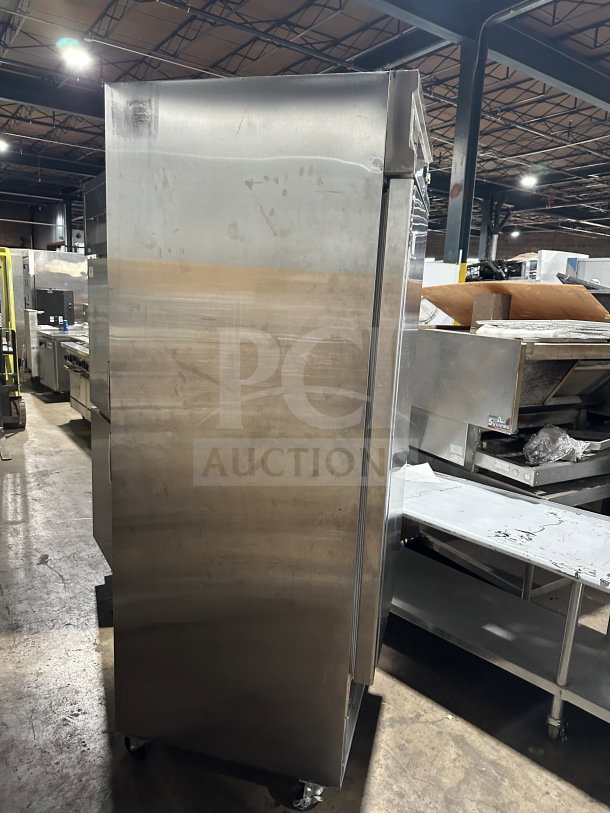 Avantco stainless steel single door reach-in freezer, model 178SS1FHC, on casters, previously working condition.