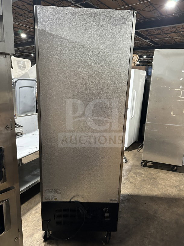 Avantco commercial stainless steel single door reach-in freezer, model 178SS1FHC, on casters, 115V, used condition.