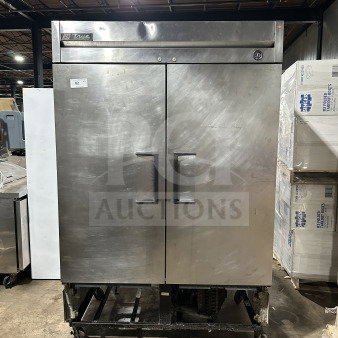 True Commercial T-49 Stainless Steel 2-Door Refrigerator, Energy Star, poly coated rack, 115V 1 Phase, on casters.