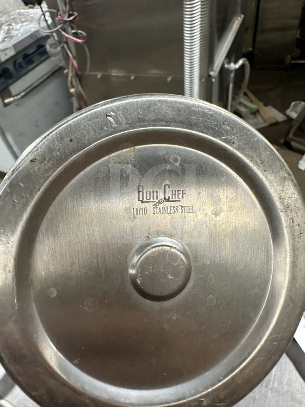 Bon Chef commercial stainless steel vacuum-insulated beverage server base, marked "18/10 Stainless Steel," showing minor wear.