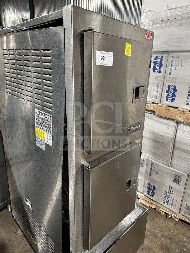 Cleveland Range Gemini Series stainless steel dual compartment 10-pan convection steamer, Model 24CGA10, with individual control, in used condition.